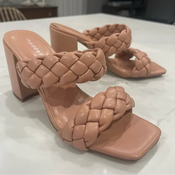 Madden Girl tan braided strappy block heels - Picture 1 of 16